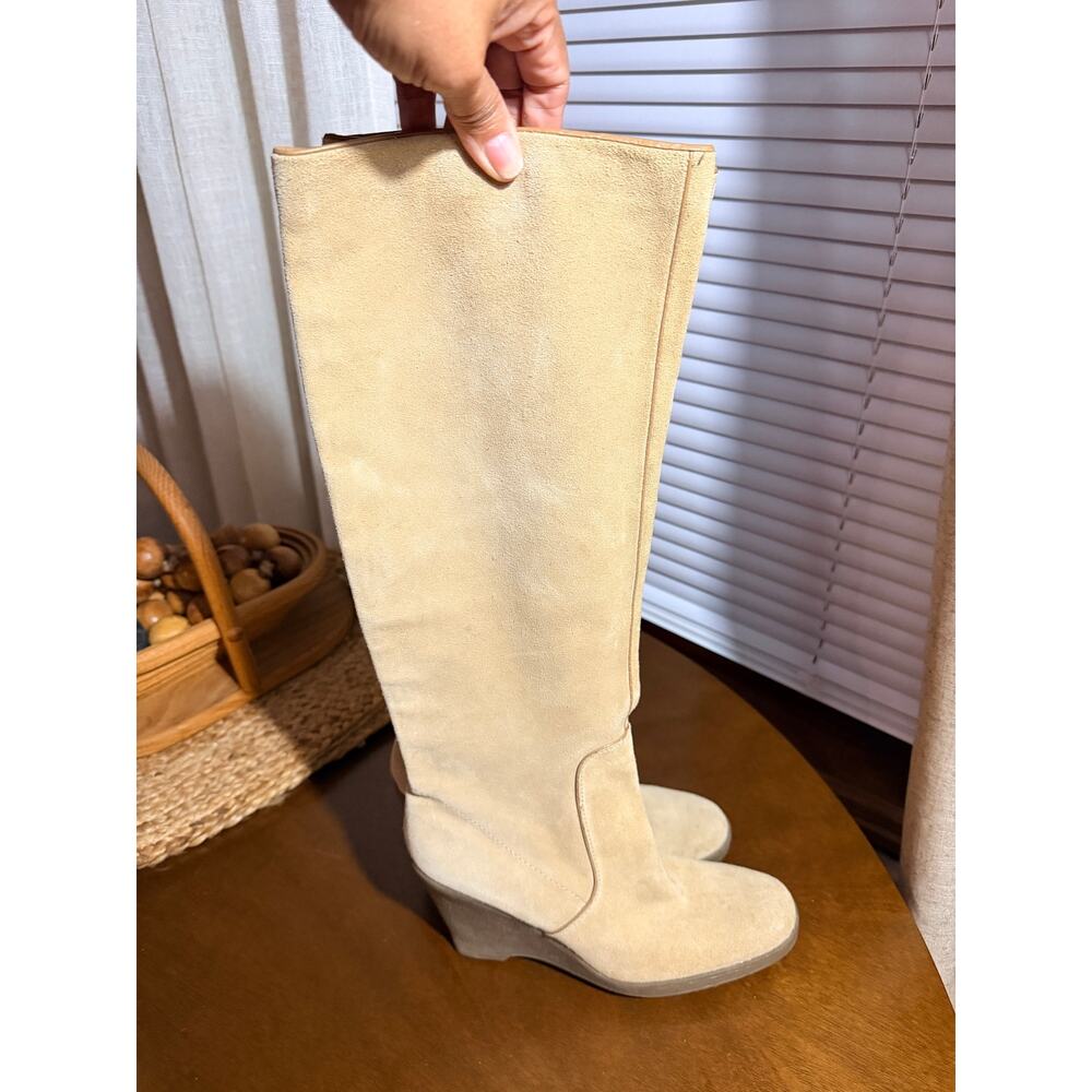 Calvin Klein beige wedge suede knee-high boots NWOT 6.5